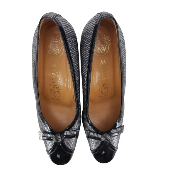 Volpato Italy Womens 7.5 / 38EU Black Grey Gray Leather dress shoes heels pumps - Picture 11 of 11